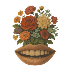 Fototapeta premium PNG Floral surrealism mouth illustration