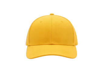 Fototapeta premium Bright yellow baseball cap with a curved brim and adjustable strap isolated on transparent background