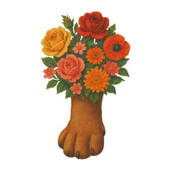 Fototapeta premium PNG Whimsical floral paw bouquet