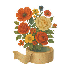 Naklejka premium PNG Vintage floral bouquet illustration