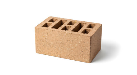 "A single eco-friendly building brick made from compressed recycled materials, showcasing sustainable construction innovation."