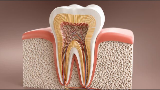 Explore Cross-Section of Tooth Roots Showing Detailed Structure of Periodontal Tissue in a Clear Presentation