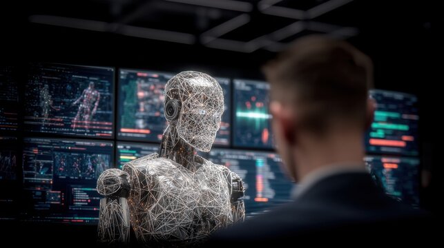 Developer Interacting With Advanced AI Interface System