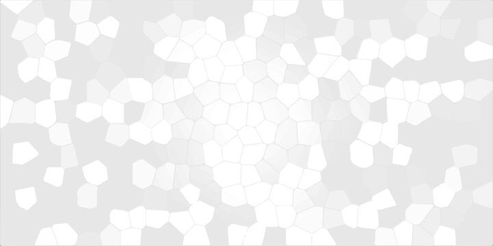 Abstract white mosaic pattern background with geometric cell shapes, light grey textured voronoi tessellation design