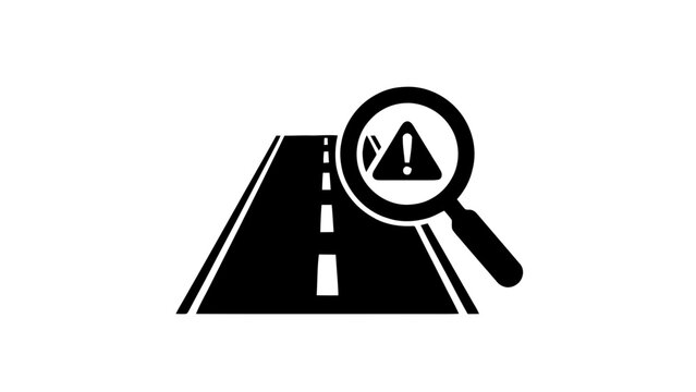 Vector illustration&nbsp;of black road sign with magnifying glass on for warning or inspection on a transparent background