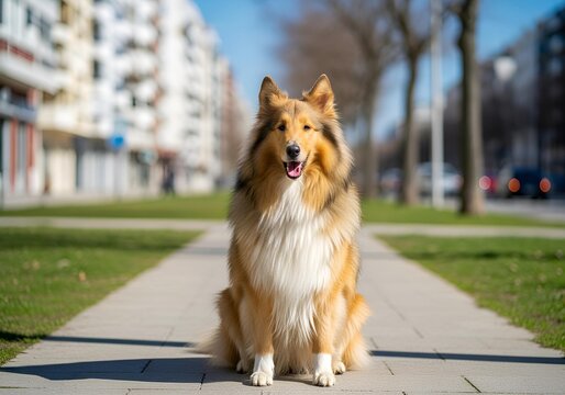 Majestic Rough Collie Dog in Urban Setting