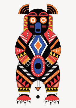 Stylized Bear Native American Art Illustration