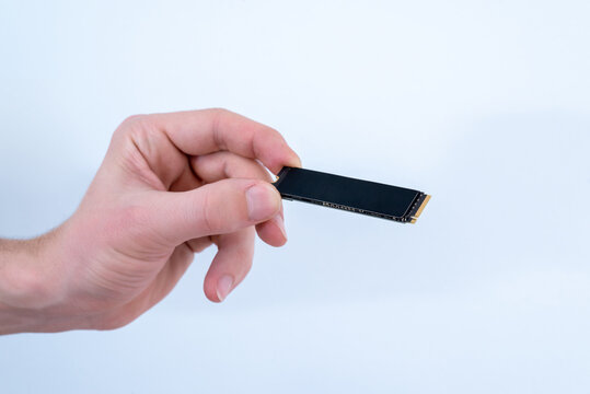 Close up of m2 ssd nvme solid state drive isolated on white background, modern high performance storage component