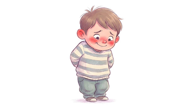 Young Boy with Blushing Cheeks Standing.