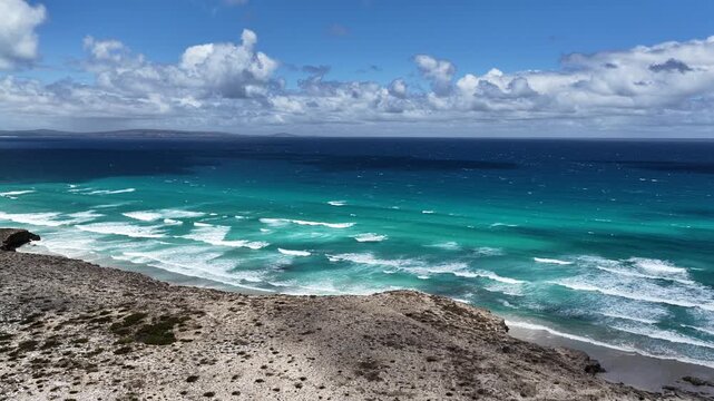 Mary Ellis Wreck Beach, Sleaford, South Australia Coastline &ndash; 4K Aerial Drone Footage of Turquoise Ocean, Limestone Cliffs, sand dunes, Lone Pine Lookout, Mere Conservation Park, Eyre Peninsula.