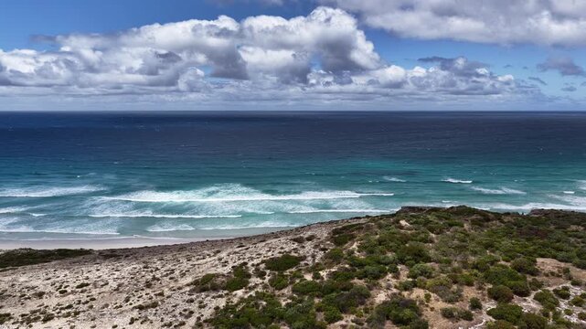 Mary Ellis Wreck Beach, Sleaford, South Australia Coastline &ndash; 4K Aerial Drone Footage of Turquoise Ocean, Limestone Cliffs, sand dunes, Lone Pine Lookout, Mere Conservation Park, Eyre Peninsula.