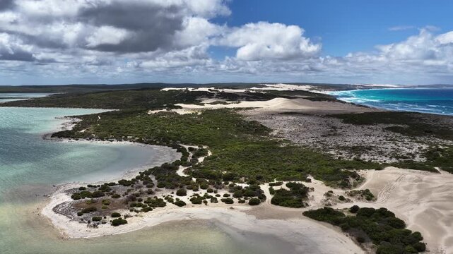 Mary Ellis Wreck Beach, Sleaford, South Australia Coastline &ndash; 4K Aerial Drone Footage of Turquoise Ocean, Limestone Cliffs, sand dunes, Lone Pine Lookout, Mere Conservation Park, Eyre Peninsula.