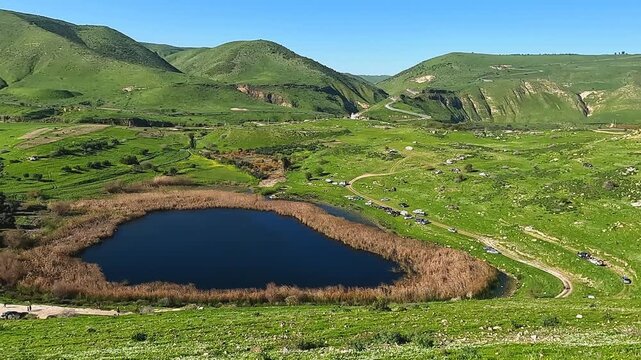 Irbid, Jordan : A pond at Birket al Ara&rsquo;is from the extreme northwestern part of Jordan (tourism in Jordan)