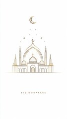 Gold mosque with crescent moon and stars on Eid-ul-Fitr white background eid mubarak
