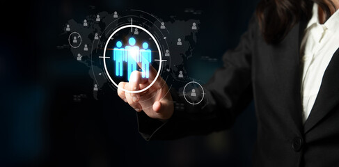 Fototapeta premium Target audience analysis enhances marketing with segmentation, smart profiling, and personalized strategies for improved audience targeting and campaign efficiency. Latch