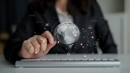 Global AI network showing connection between AI, global, and network elements across the digital...