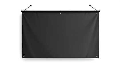 Obraz premium A large, blank, black fabric banner hanging from a thin metal rod