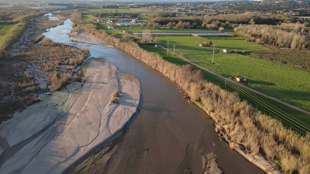 Tordera River Flowing Between Palafolls and Blanes in Catalonia