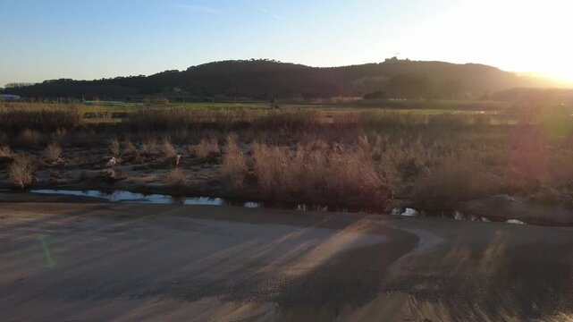 Tordera River Flowing Between Palafolls and Blanes in Catalonia