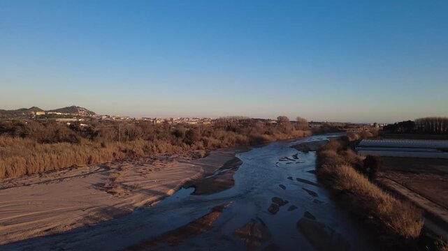 Tordera River Flowing Between Palafolls and Blanes in Catalonia