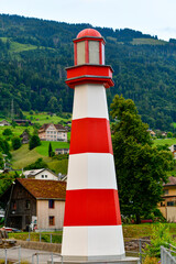 Fototapeta premium Hafen Unterterzen Gemeinde Quarten am Südufer des Walensees, Kanton St. Gallen