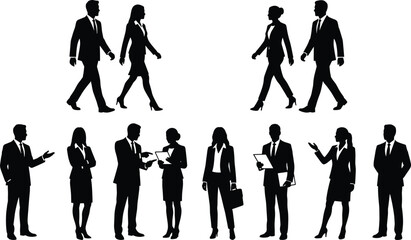 Fototapeta premium Black Silhouette Vector Illustration Set of People Gardening Planting Trees Gathering Leaves and Seasonal Activities for Spring Environment Nature and Family Growth Themes