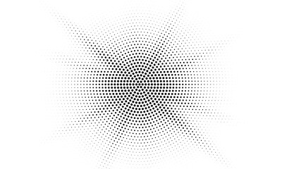 Halftone gradient sun rays pattern. Abstract halftone color dots background. Red pop art, comic small dots. star rays halftone poster. shine, explosion. sunrise rays background.