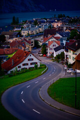 Fototapeta premium Unterterzen in der Gemeinde Quarten am Südufer des Walensees, Kanton St. Gallen