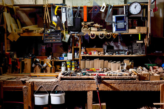 Workshop filled with tools and materials for woodworking projects