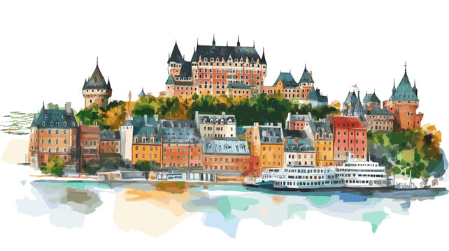 Old Quebec City. Old Quebec City hand drawn watercolor illustration