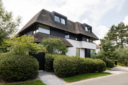 villa with thatched roof