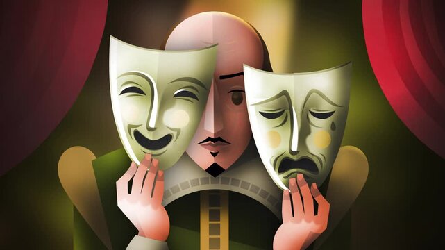 shakespeare holding the two theater masks
