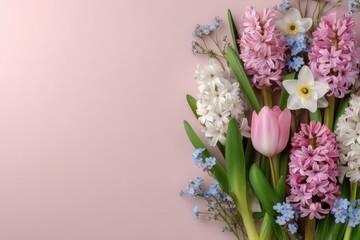 Obraz premium Vibrant Bouquet of Flowers Against Soft Pink Background