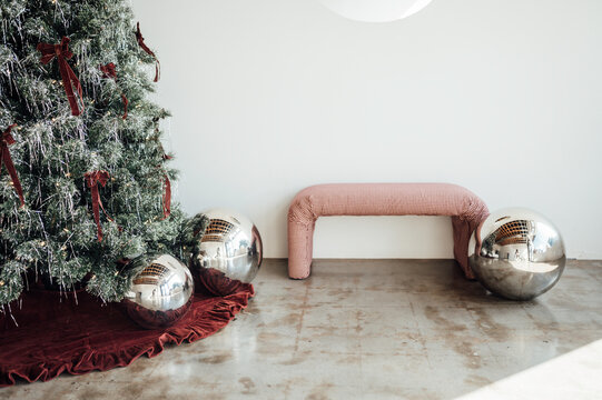 Cozy Living Room Decorated for the Holiday Season With a Tree