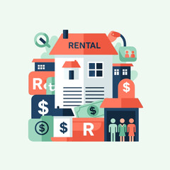 Fototapeta premium Rental House with People and Money.