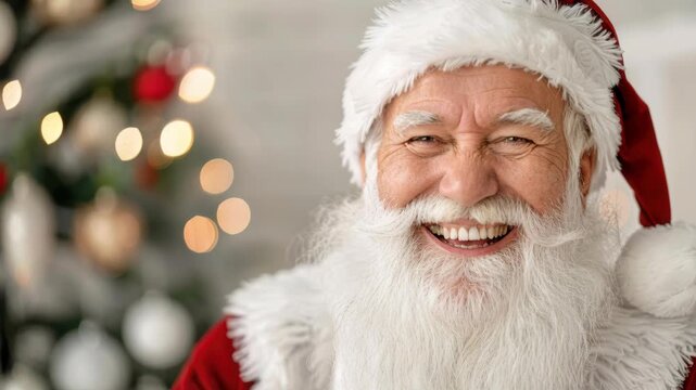 Santa's Festive Cheer: A portrait of Santa Claus, radiates warmth and joviality, his eyes crinkling with mirth, perfectly embodying the spirit of Christmas.