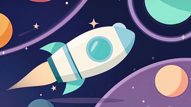 Cosmic Journey &mdash; Vector Rocket Flying Between Planets, Intergalactic Travel Animation, Space Exploration Illustration