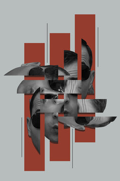 Abstract contemporary collage with a face of a man