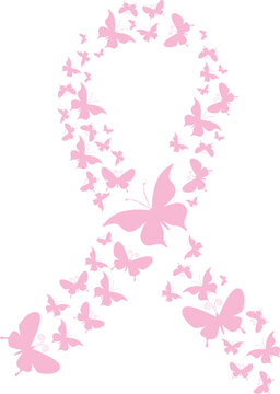 Butterfly ribbon monogram  vector design , Realistic pink ribbon. Symbol of world breast canser awareness month in october. Vector illustration.
