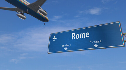 Airplane landing and arrive in Rome Italy © Skórzewiak