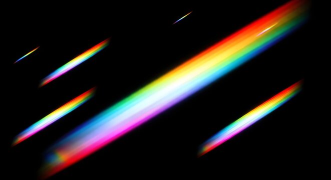 Vibrant rainbow light beams on black background