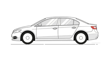 Clean vector illustration of a white sedan car in profile view