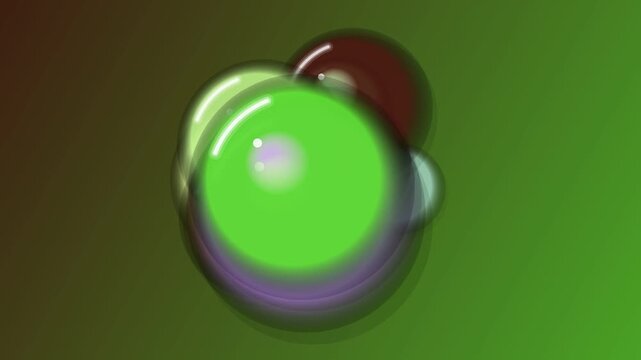 A vibrant green orb surrounded by smaller orbs on a gradient green background viewed from a slight angle