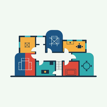 Colorful modern house blueprint design.