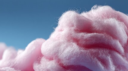 Obraz premium Close Up View Of Pink Cotton Candy With Sparkling Glimmer Set Against A Soft Blue Gradient Background Sweet Treat Confection Delicate Texture
