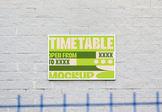 Real photo shows Information Panel Attached to a Wall. PSD mockup