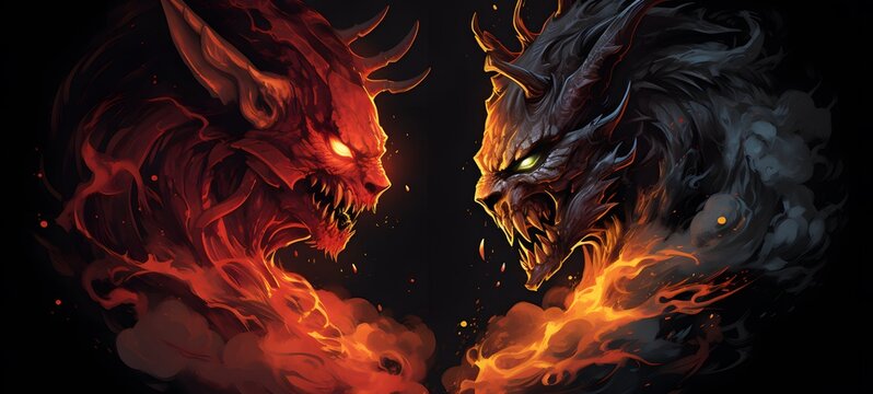 ifrit vs demon vector illustration t-shirt design ,generative AI