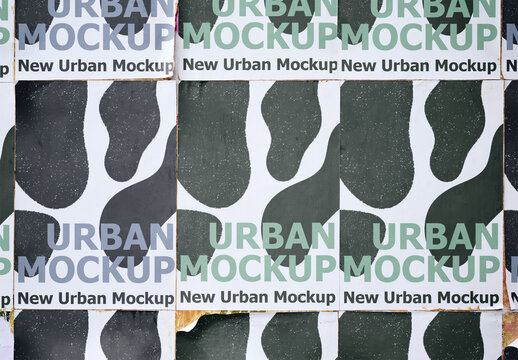 Real photo of Urban Wall With Blank Posters. PSD mockup