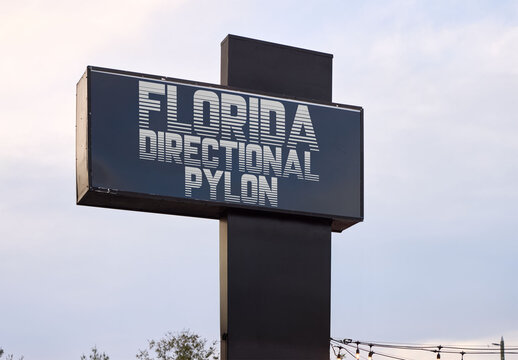 Real photo of pylon Sign Structure in Mockup Florida. PSD mockup.