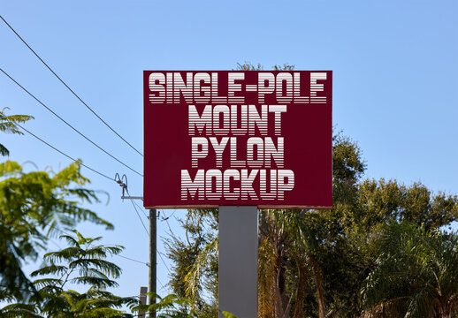 Real photo of single-pole mount pylon Sign inFlorida Location. PSD mockup.